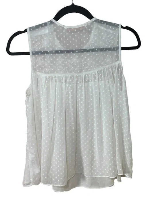 Zara Embroidered Dotted Mesh Top Chiffon Sleeveless 2017 Blogger Fave XS Ecru - Picture 3 of 12